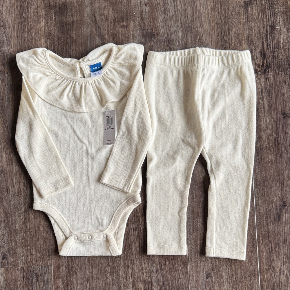 Old Navy Cream Ribbed Ruffle Neck Baby Matching Set